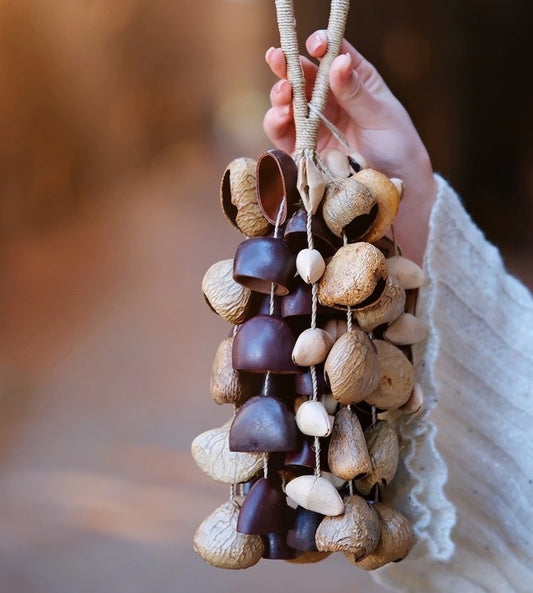 Handheld mixed seed shells hand shaker made from natural Juju,Chacha and Panji shells for meditation and rhythmic sound healing
